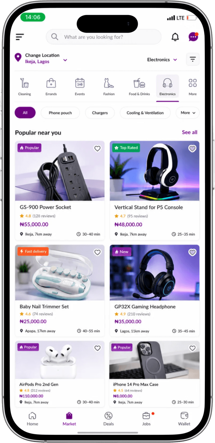 Fixme mobile app showing electronics listings near you